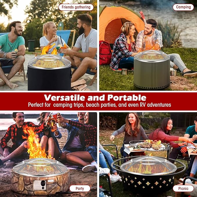 Fire Pit Spark Screen,22 Inch Fire Pit Screen Cover Stainless Steel Outdoor with Handle&Poker,Firepit Screens Cover Round Mesh Lid Heavy-Duty Steel Replacement for Backyard/Beach/RV Camping