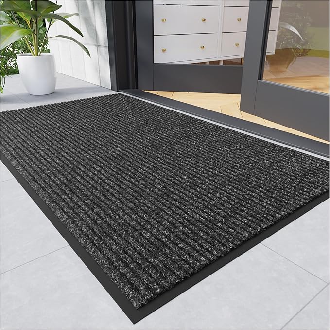 Front Door Mat, 2' x 6' Heavy Duty Indoor Outdoor Welcome Mat for Entryway, Commercial Entrance, Low Profile, Non-Slip, Durable Rubber Backing for Patio, Home