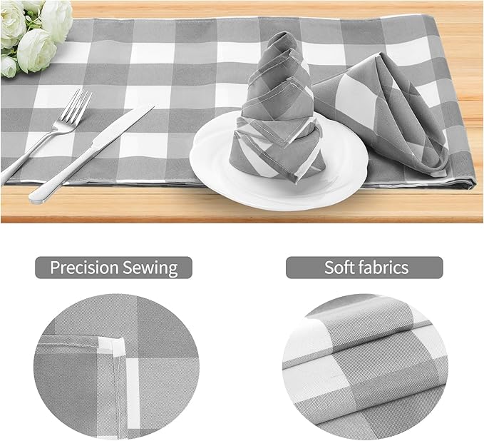 Buffalo Plaid Table Napkins Set of 50 Checkered Cloth Napkins 17x17 inch Washable Dinner Gingham Pattern Napkins Soft Napkins for Wedding Party Dining Banquet(Gray and White)