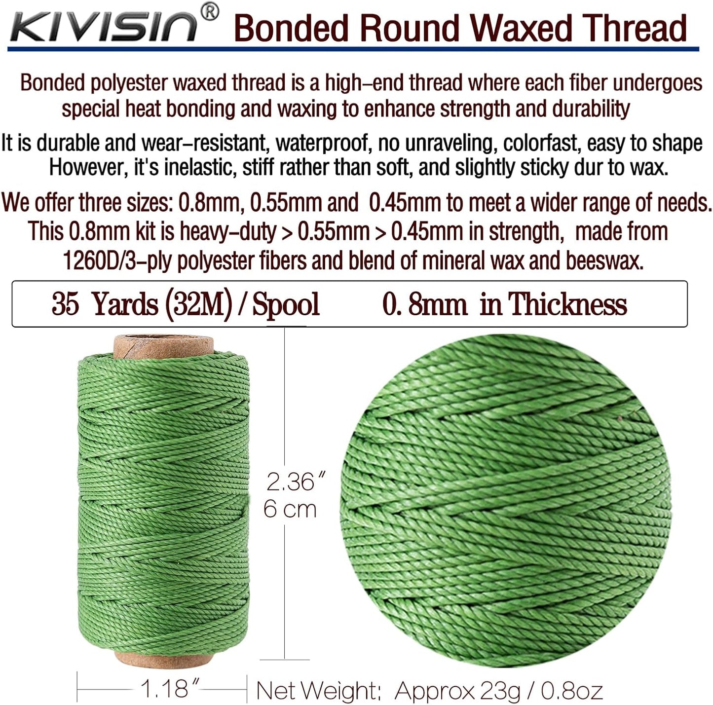 12 Colored Round Waxed Thread 0.8mm, 35 Yards per Spool, 3 Ply Polyester Wax Cord Strings for Hand Sewing, Beading, Bookbinding, Basket Weaving, Micro Macrame Bracelets and Jewelry Making