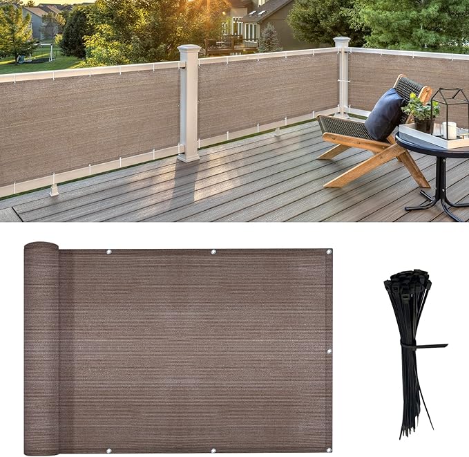 LOVE STORY 2.5' x 10' Brown Balcony Screen Privacy Fence Cover UV Protection (HDPE) Weather-Resistant 3 FT Height Shield for Deck, Patio, Backyard, Outdoor Pool, Porch, Railing