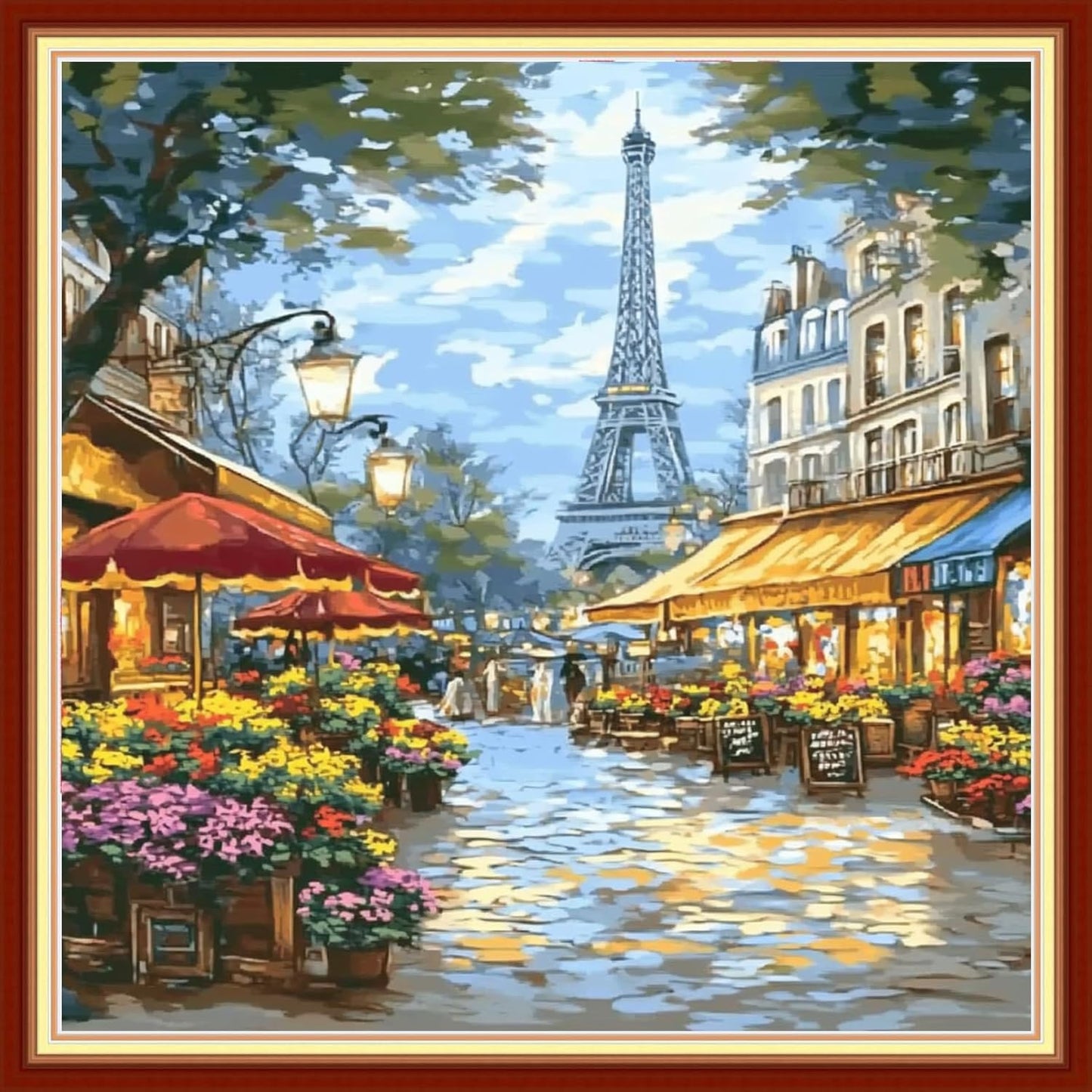 Joyhoor Cross Stitch Kits for Beginners Stamped Cross-Stitch Supplies Needlework preprint Embroidery Kits for Adults DIY Needlepoint Kits Embroidery Patterns 11CT-Street Eiffel Tower 18x18 inchs