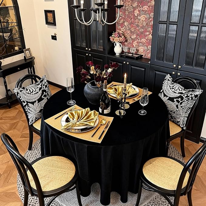 Faux Leather Placemats, Heat Resistant PU Table Mats Set of 6, Waterproof Oil-Proof Wipeable Reversible Place Mats for Kitchen Dining Table, Easy to Clean (Gold, Round Table)