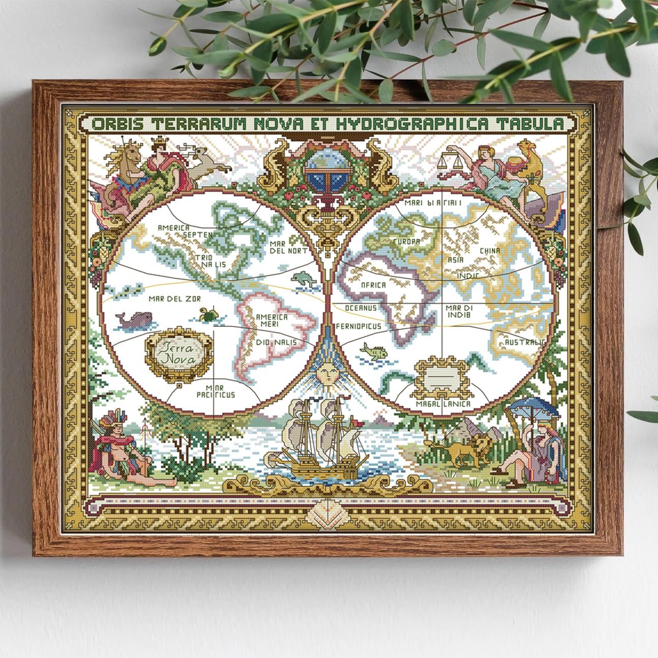 Maydiyer 14CT Counted Cross Stitch Kits Unprinted Embroidery Kit,Starter Kits for Beginners Needlework Sets-Old World Map 20×16.5 inch