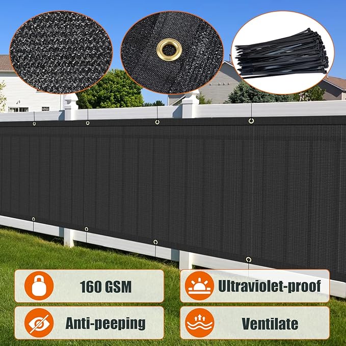 AYOHA 4' x 108' Privacy Fence Screen Fabric Mesh Shade Net Cover, Heavy Duty 160 GSM Privacy Barrier for Chain Link Fence, 90% Privacy Blockage, Excellent Airflow, Cable Zip Ties Included, Black