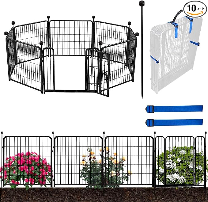 ADAVIN Garden Fencing 36 Inch High, Low Threshold Door, 10 Panels Total 22.1 Ft(L), Dog Fence Outdoor for Yard, Animal Barrier Fence, Fencing for Garden Beds, Pet Fences, Garden Fence Border.