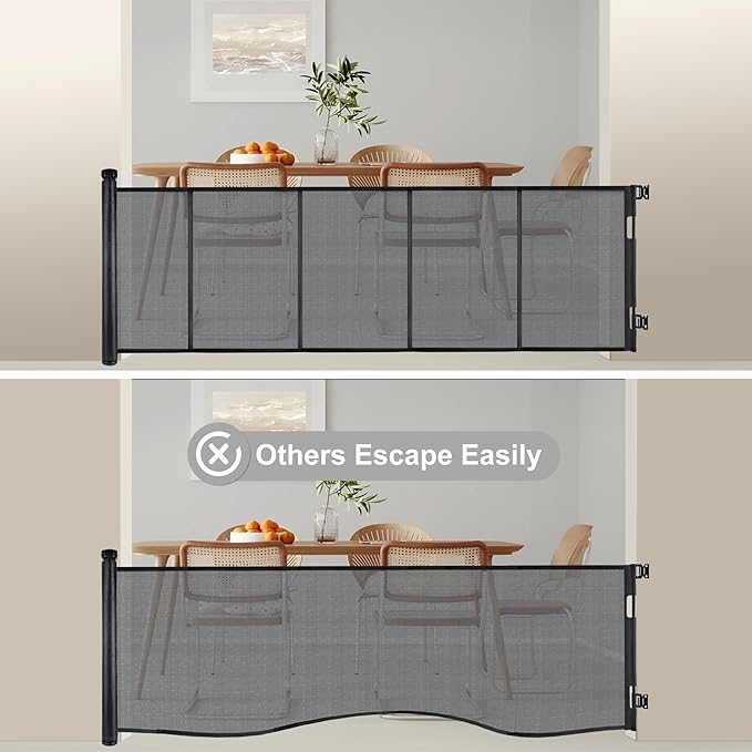 100 inches Retractable Baby Gate, 34 inches Tall Extra Wide Mesh Safety Gate for Open Floor Plans, Wide Doorways, Baby and Pet Barrier for Indoor Outdoor Use, Black