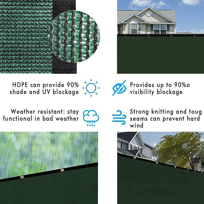 UPGRADE Privacy Fence Screen 8'x26' Dark Green Outdoor 90% Visibility Blockage 170 GSM Mesh Shade Cover Panels for Backyard,Balcony,Home Decoration with Zip Ties,Customized Avaliable