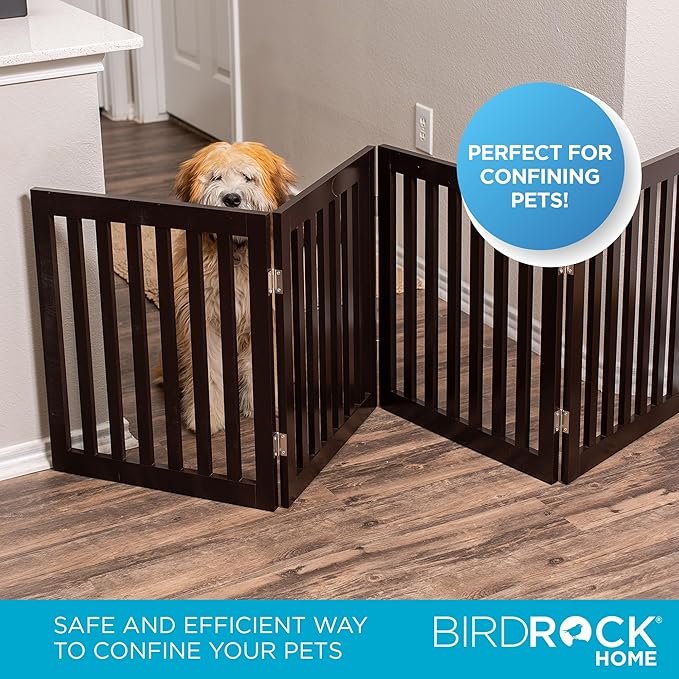 INTERNET'S BEST Dog Gate Indoor Freestanding Pet Barrier, Folding Wood Dog Fence, Extra Wide Doorway Puppy Gate, Indoor Animal Privacy Panel, Wooden Cat Fence - 4 Panel - 24", Espresso