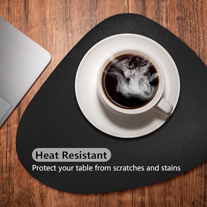 Herda Black Placemats Set of 6 for Dining Table Mats, Faux Leather Place Mats Wipeable Washable Placemats for Round Table Mats for Dining Patio Heat Resist Easy to Clean Halloween Place Mats Indoor