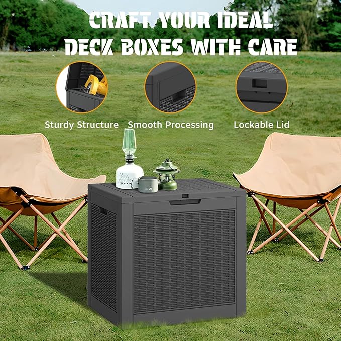 NUNU LAB 30 Gallon Outdoor Storage Box Waterproof, Outside Package Delivery Deck Boxes with Lockable Lid, Backyard Storage Bin For Garden Tools, Patio Cushions Accessories, Black