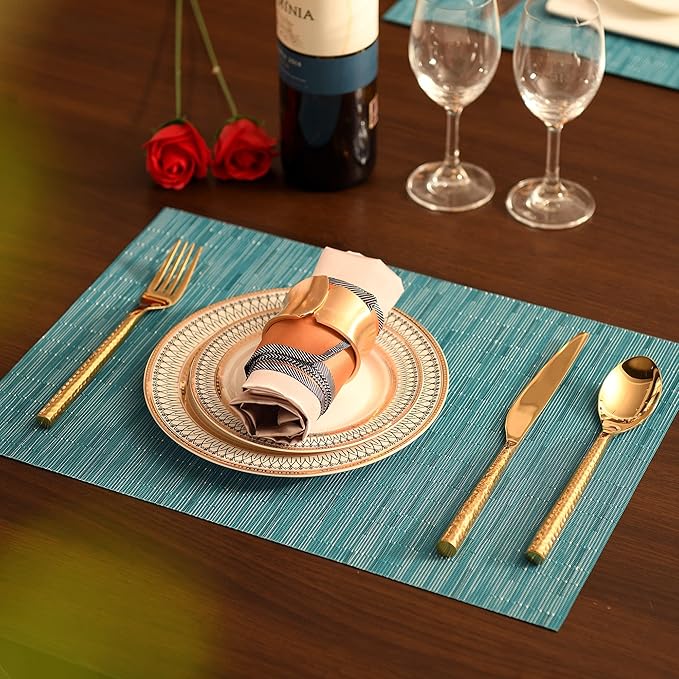 SLKQG Plastic Place mats Set of 4 - Easy Clean Placemats - Washable Heat Resistant Table Mats for Dining Table - 17x12 Inch (Sky Blue Turquoise, 4)