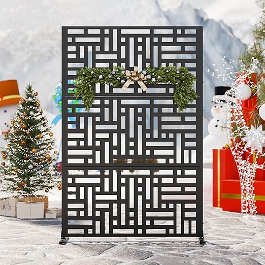 Casaphoria 72" H x 47" W Metal Outdoor Privacy Screen, Freestanding Decorative Divider for Patio, Deck, Balcony, and Garden with Stable Base, Black Helen