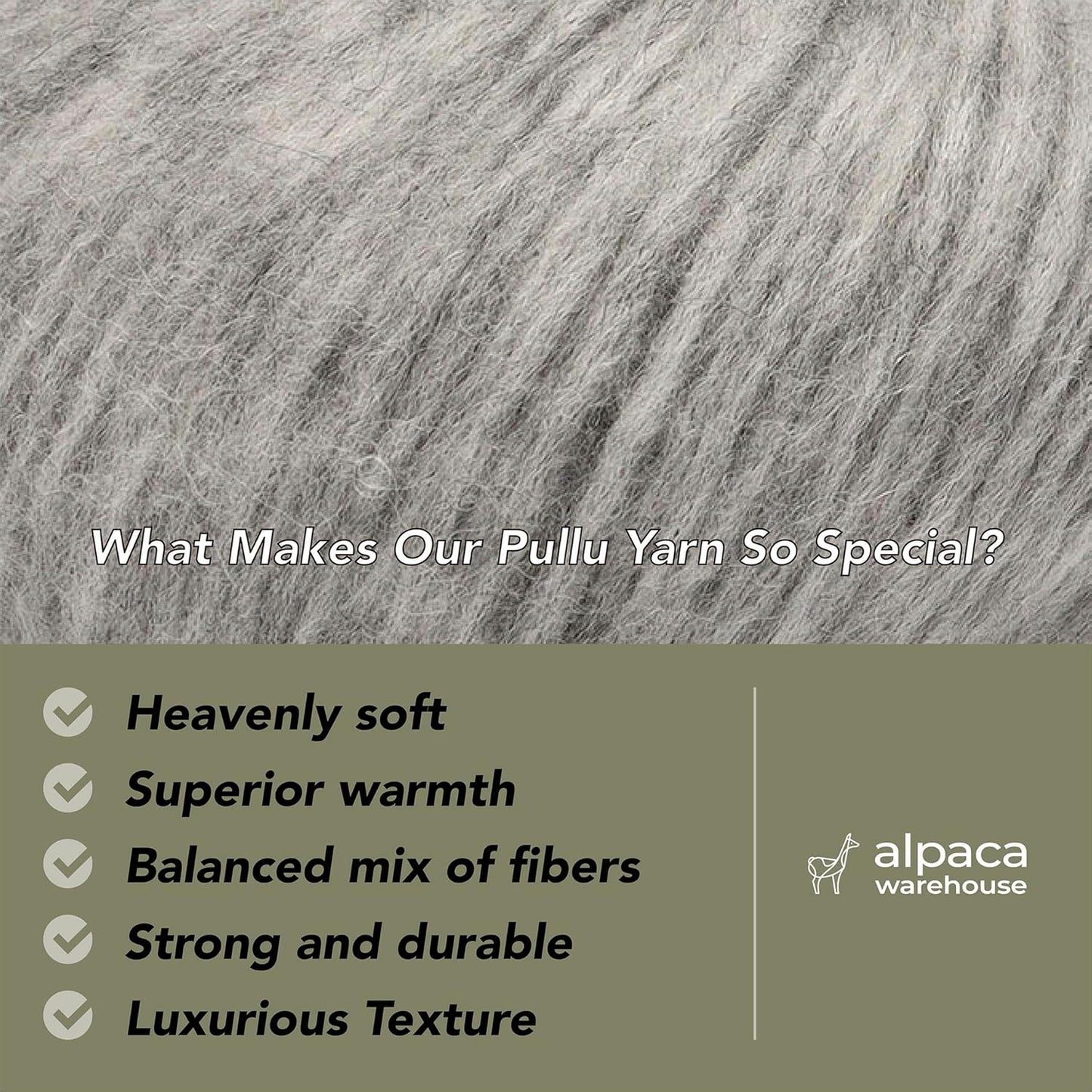 Pullu - Baby Alpaca Merino Wool Yarn Set of 3 Skeins (150 Grams) Worsted Weight - Sourced Directly from Peru - Heavenly Soft and Perfect for Knitting and Crocheting (Heather Silver Gray)