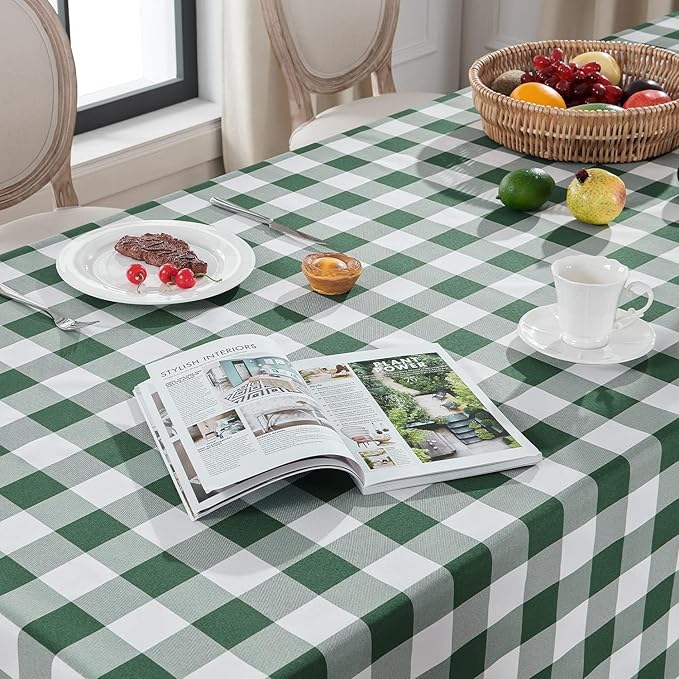 Softalker Gingham Checkered Tablecloth Rectangle - Outdoor Waterproof Buffalo Plaid Table Cloth, Stain Resistant Washable Table Cover for Picnic, Camping - Green and White, 2 Pack - 60 x 84 Inch
