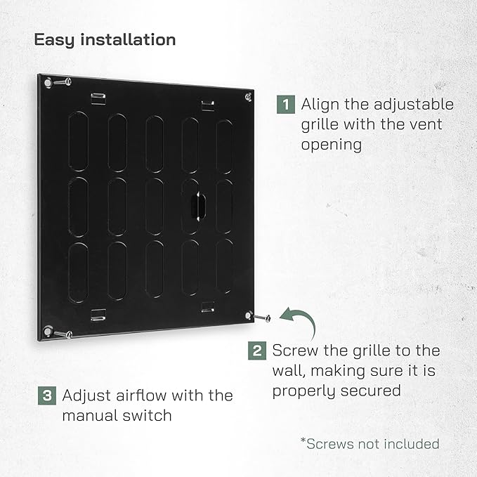 Vent Systems 8" x 8" Inch (Outer Dimensions) Metal Air Vent Grille - Black Adjustable Register Vent Cover - Open/Close Air Supply Intake Wall Vent - Heating/Cooling Ceiling Grille for House, Garage