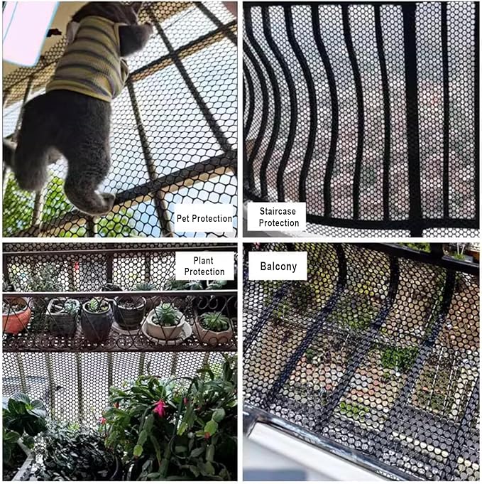 Plastic Wire Mesh Fence 39.3 Inches Wide Safety Fence Roll Balcony Protection Net Fencing Multi-Use Decorative Barrier for Chicken, Snow, Poultry, Patio, Garden, P(Size:1x10M - Mesh 1.8cm,Color:Black)