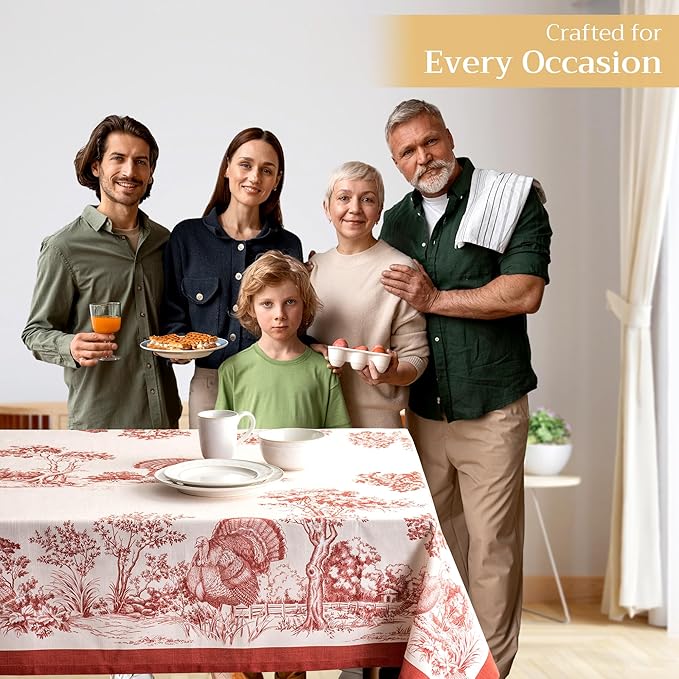 Maison d' Hermine Table Cloth Rectangle Table 100% Cotton 70 x 90 Inches Fall Tablecloth Reusable Everyday Use for Thanksgiving Christmas Decorations Dining Farmhouse Party (Holy Jouy - Red)