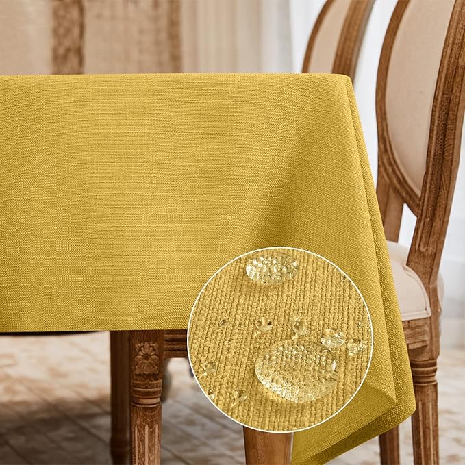 BALCONY & FALCON Rectangle Tablecloth Washable Wrinkle Resistant and Water Proof Table Cloth Decorative Linen Fabric Tablecloths for Dining Parties Kitchen Wedding and Outdoor Use (Yellow, 55x95)
