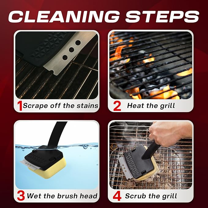 2025 Version Grill Brush Bristle Free with Scraper, BBQ Scrubber for Grill, Grill Cleaning Brush, Grill Brush for Outdoor Grill, Safe Grill Cleaner for Outdoor Grill with Double Grip Handle Design