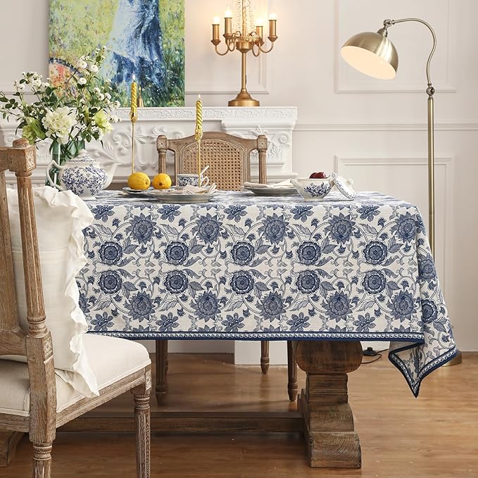 patdrea Designer Small Vintage Blue Tablecloth for Square Tables,Vintage Linen Paisley Table Cloth,Floral Cover Cloth Decor for Kitchen Dining Christmas,Thanksgiving,Party,55"x55"-Lantang a