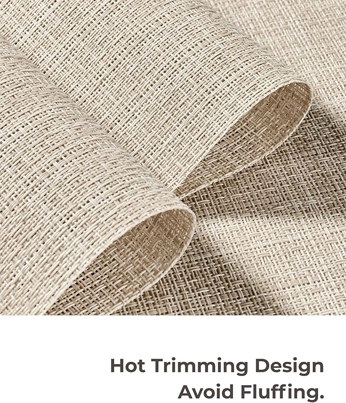 Leetaltree Beige Placemats Set of 6 - Heat Resistant Non-Slip Place mats for Dining Table, Washable Durable PVC Vinyl Woven Table Mats(Beige, 6)
