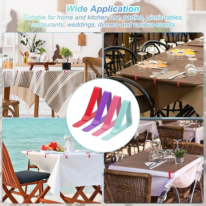 uxcell 4 Pack Tablecloth Clips, Stainless Steel Table Cloth Cover Clamps, 2.95" x 1.77" Windproof Holder Clips for Home Party Picnic Wedding Camping Dining Tables, Purple