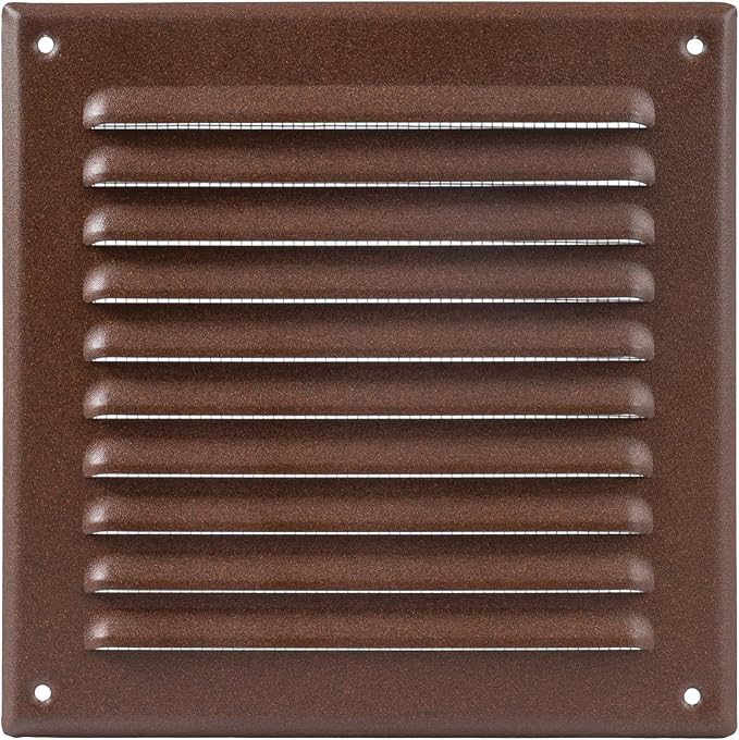 Square Ventilation Grille / 6" x 6" Inch Inside Measurement/Brown Metal Air Vent Louver - Inside/Outside use - / 7.7" x 7.7" Inch Outer Measurement