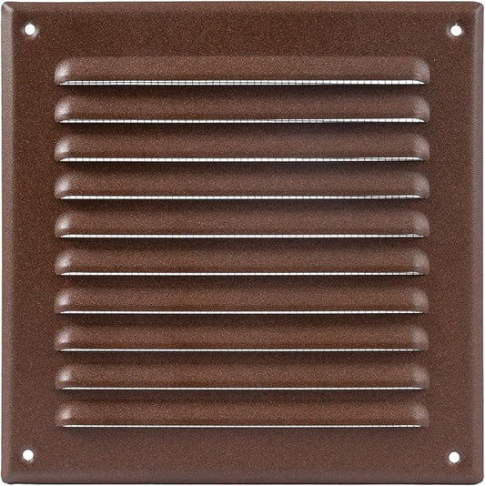 Square Ventilation Grille / 6" x 6" Inch Inside Measurement/Brown Metal Air Vent Louver - Inside/Outside use - / 7.7" x 7.7" Inch Outer Measurement