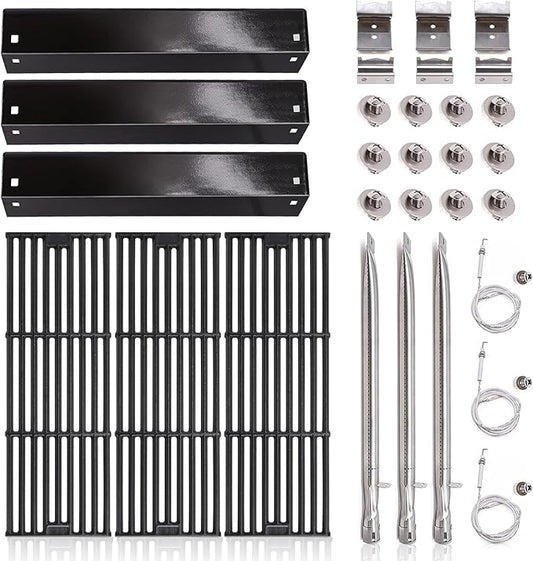 Criditpid Replacement Parts for Char Griller 5050, 5650, 3001, 5072, 3030,3008, 4000, 5252, King Griller 3008 5252, Grill Grates, Heat Plate, Burners and Ignitor for Chargriller Parts Replacement