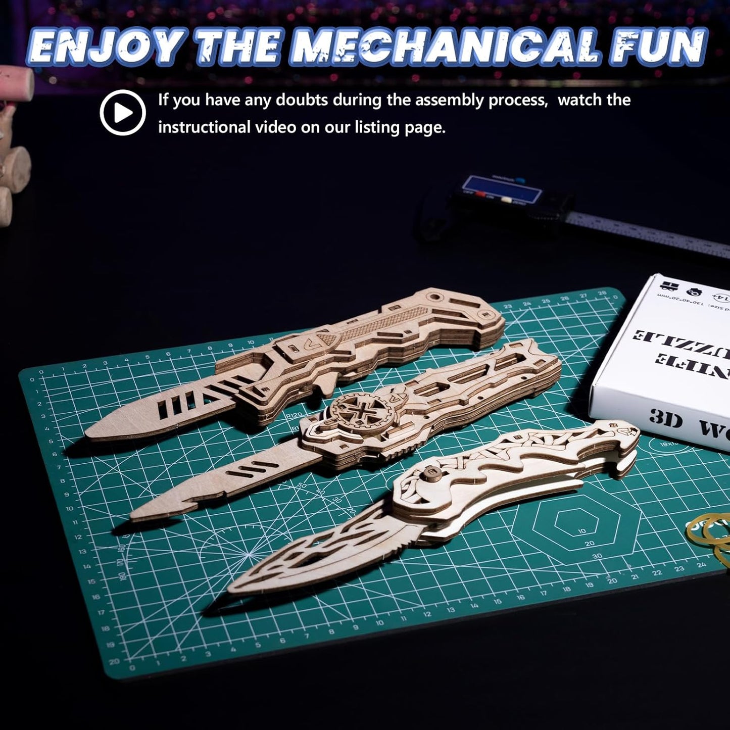 3D Wooden Puzzle for Adults: 3-in-1 DIY Wooden Puzzles Knife Kit - 134 Pcs Brain Teaser Mechanical Model Building Toy for Adult Hobby - Wooden Craft Art Unique Gift Idea for Teens Men