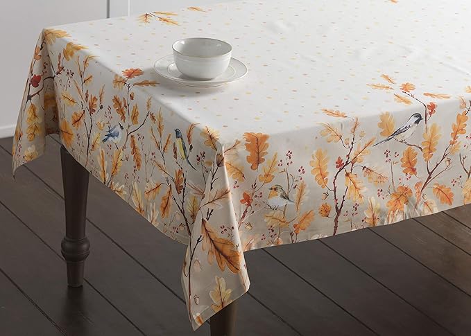 Maison d' Hermine Table Cloth Rectangle Table 100% Cotton 54 x 72 Inches Fall Tablecloth Reusable Everyday Use for Thanksgiving Christmas Decorations Dining Farmhouse Party (Oak Leaves)