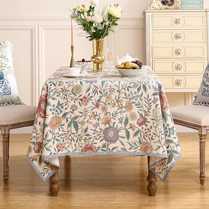 Designer Vintage Linen Rectangle Extra Long Tablecloth,William Morris Floral Colorful Pattern Table Cloth,Decor Table Cover for Kitchen,Dining,Thanksgiving,67"*118"-Flowershadow a