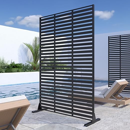 Casaphoria Metal Privacy Screen Outdoor, 72" H x 47" W Freestanding Decorative Privacy Screen for Patio Deck Balcony Garden with Stable Base, Black-Adams