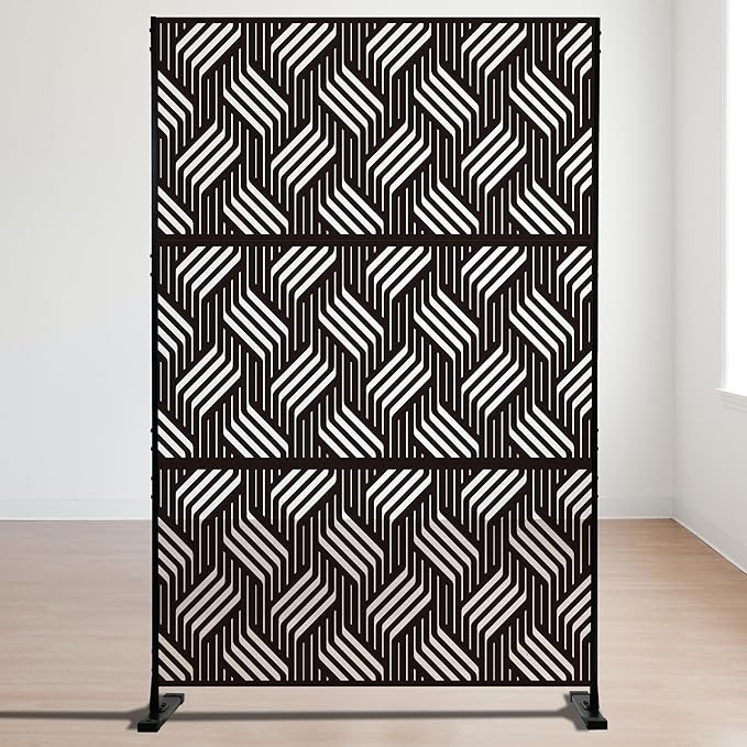 Kozyard Metal Privacy Screen 74" H x 47.2" W Decorative Outdoor Divider with Stand Panels Freestanding Screen Set for Deck Patio Balcony Garden Outdoor&Indoor(Black/Iron Weave)