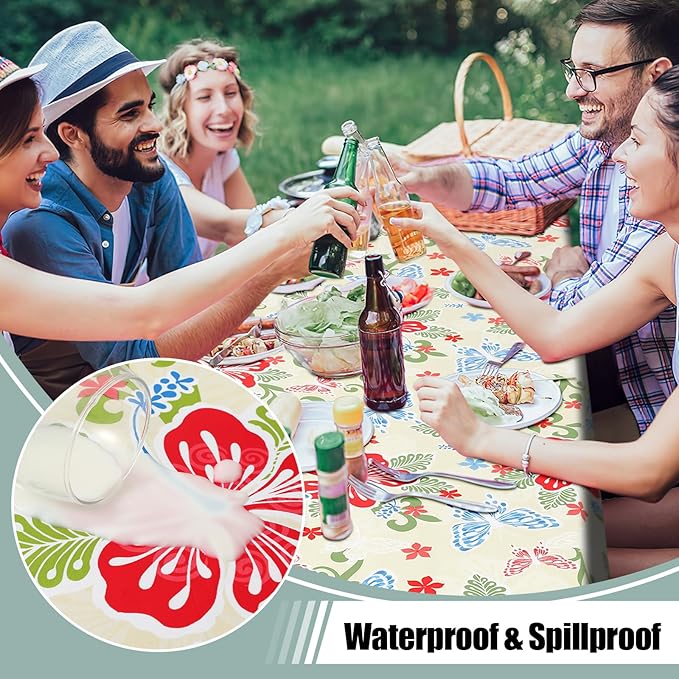 misaya Rectangle Waterproof Vinyl Table Cloth, Wipeable Tablecloth with Flannel Backing, Plastic Table Cover for Dinner, Picnic, Indoor and Outdoor (Butterfly, 60" x 120")