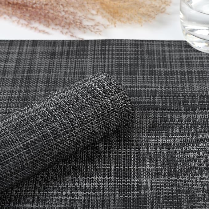 Myir JUN Table Runner, Vinyl Table Runner Indoor Arbitrarily Cropped Runner for Table Heatproof for Home Party (Dark Gray-Black, 12 x 94 inch)