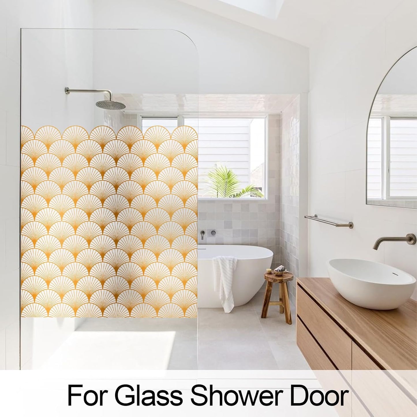 DKTIE Geometric Art Stained Glass Window Film Bathroom Window Privacy Film Frosted Glass Static Clings Non Adhesive with Installation Tools, Modern Home Improvement Style (S117, 35.4'' x 78.7'')