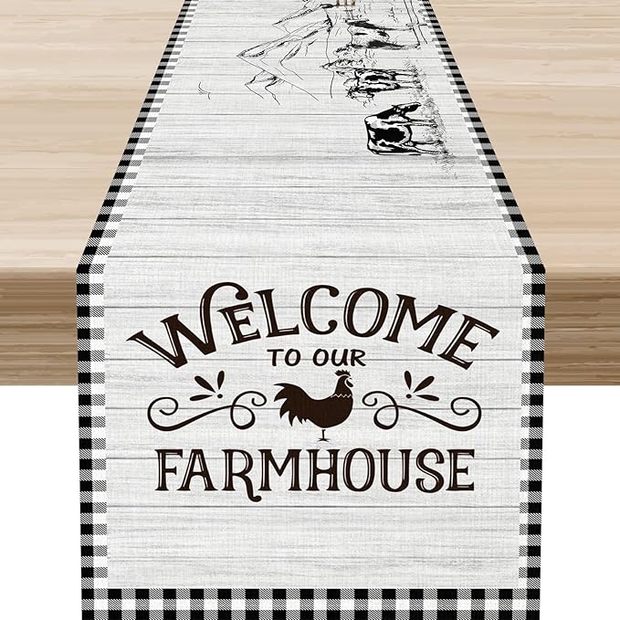 Farmhouse Rooster Table Runner, Rustic Farm Animals Cow Pig Chicken Coffee Table Center Decor for Home Kitchen Dining Patio Holiday Party Indoor Outdoor Table Decorations, 13"x72" Inch