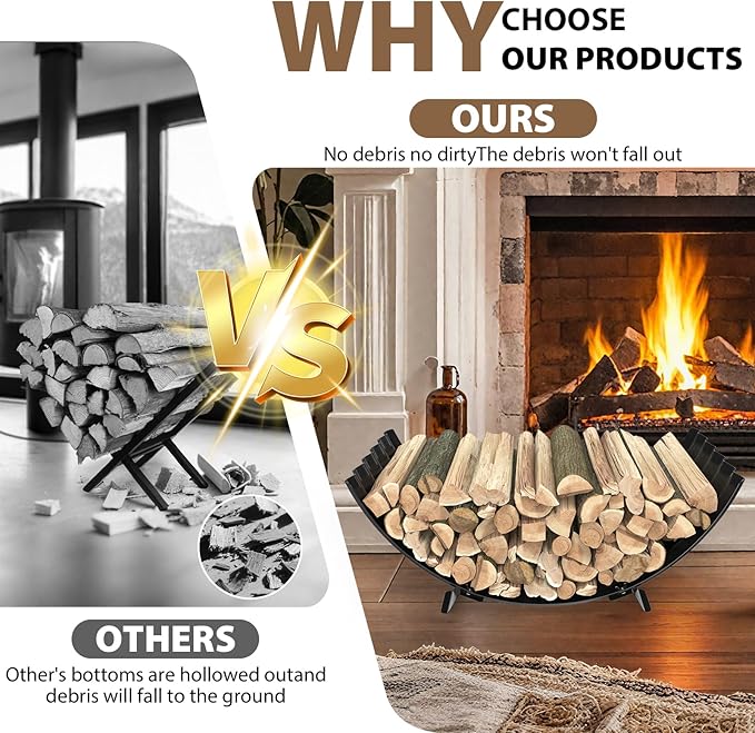 32 inch Diameter Sector Firewood Rack Storage -0.8MM Thick Galvanized Steel with Wave Pattern & 4 Stable Feet, Black Coated for Indoor/Outdoor Wood Storage (2.7FT Diameter)