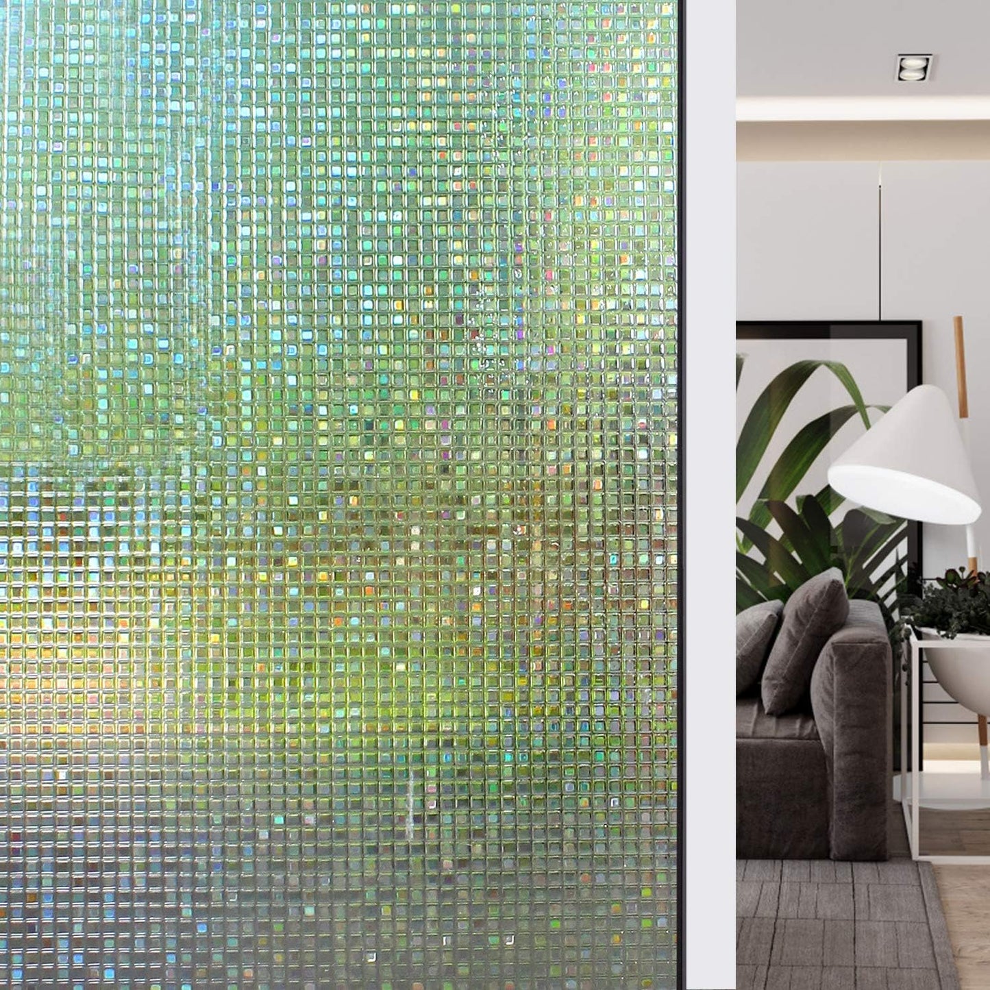 HIDBEA 3D Window Privacy Film - Rainbow Decorative Window Clings, Heat Control Glass Tint - 35.4" x 16.4 Feet, Mosaic Patterns