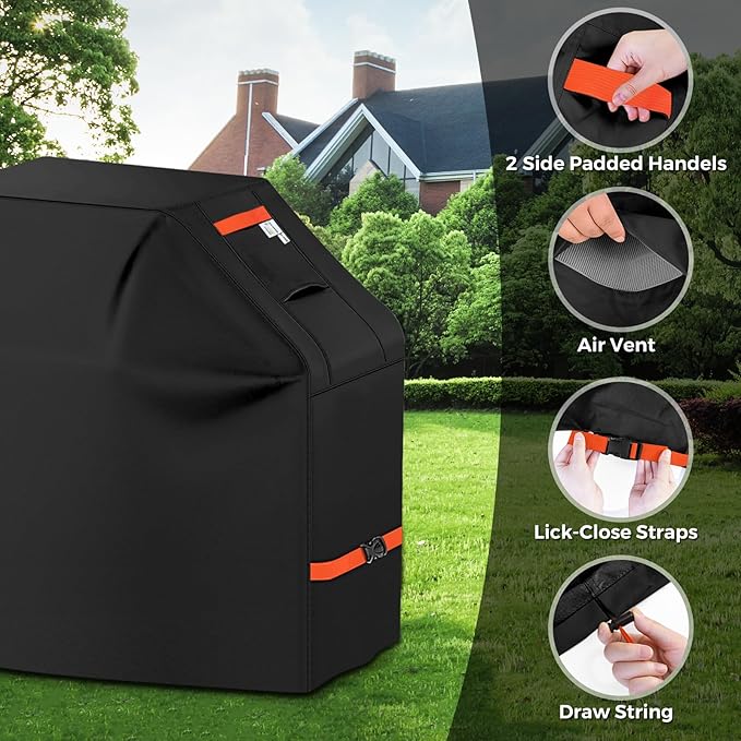Grill Cover 600D Heavy Duty, Universal Fit Waterproof BBQ Grill Protector with Adjustable Straps, Weatherproof Outdoor Oven Cover for All Seasons