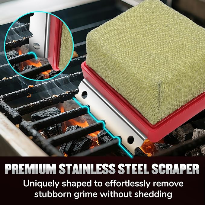 Bristle Free Steam Grill Brush for Outdoor Grill, Safe No Wire Replacement Brush Head with Scraper, Heavy-Duty Grill Cleaning Tool for Weber Spirit & Genesis, Napoleon Rogue & Prestige, Red
