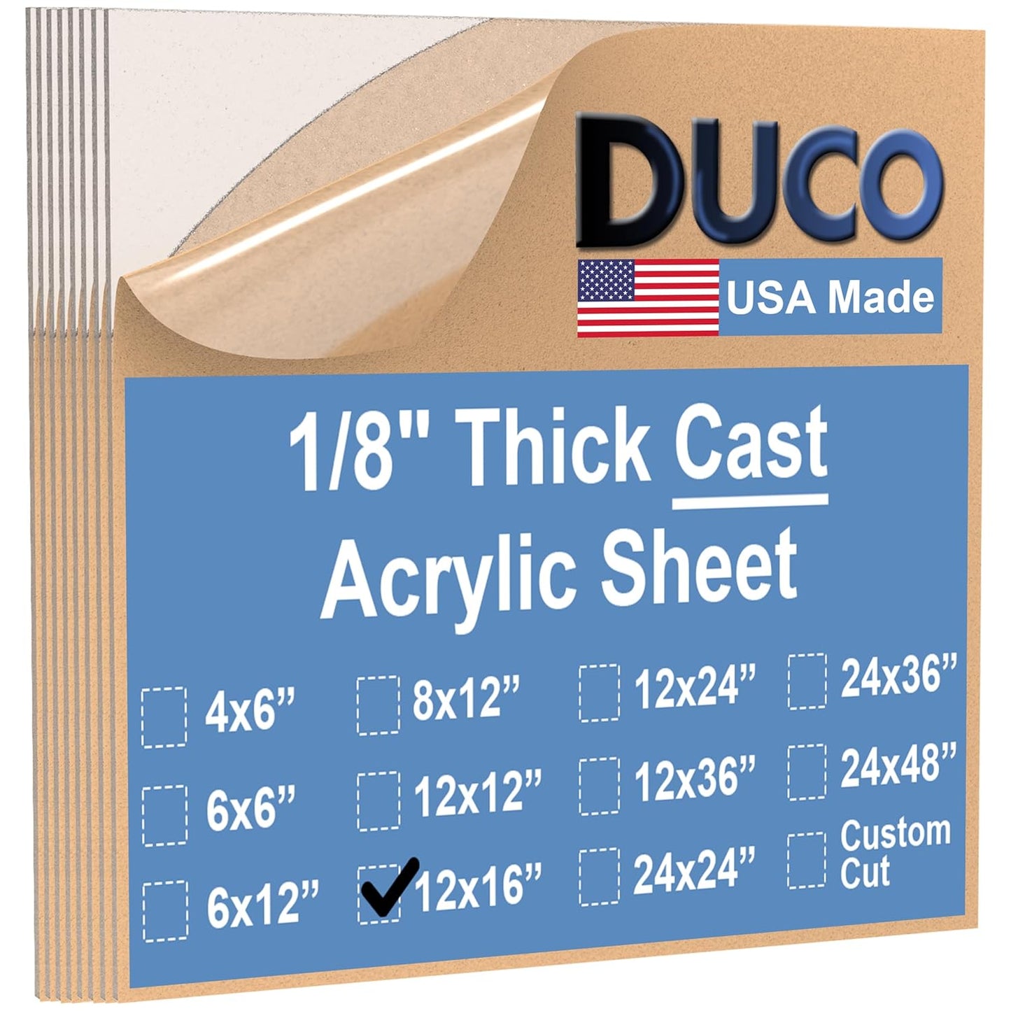 Duco USA-Made Clear Cast Acrylic Sheet 1/8 Inch Thick 12" x 16" - 8 Pack of Transparent Plexiglass Sheet - Lightweight Acrylic Board for Window Replacements, Displays, Signs, and More