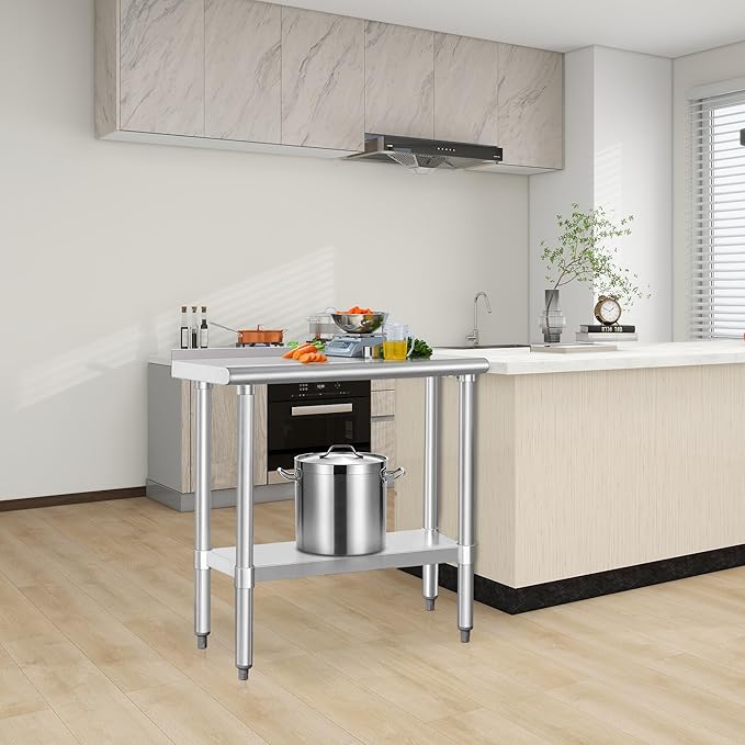 HARDURA Stainless Steel Commercial Work Table Prep Work Metal Table 14×30 Inches with Undershelf and 2" Backsplash Heavy Duty NSF 430 for Kitchen Food Prep