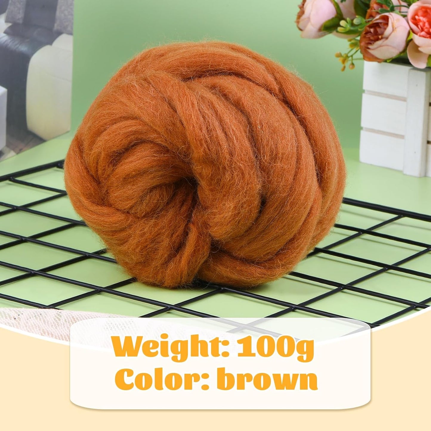3.53oz Wool Roving Yarn, Wool Felting Supplies, Pure Wools, Chunky Yarn, Spinning Wool Roving for Needle Felting Wet Felting DIY Hand Spinning (Light Brown)