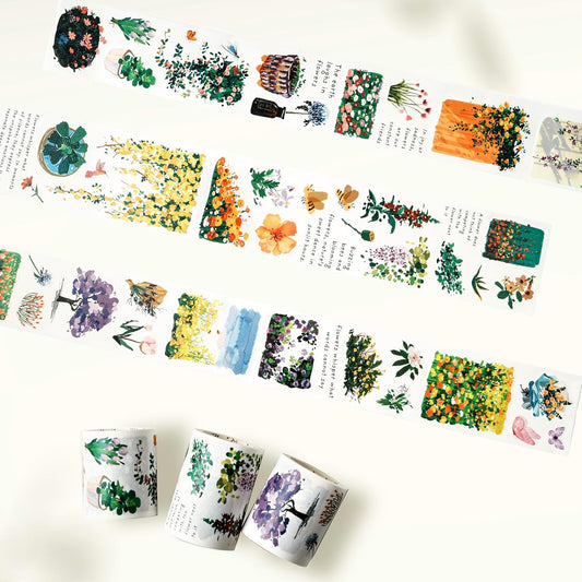 WT Spring Oasis Washi Tape Sticker Set, 3 Rolls, Original Designs, Nature-Inspired Floral Decorative Masking Tape, Wide Craft Tape, Bujo Planner Supplies, Adhesive Wrapping Tape, DIY Paper Tape