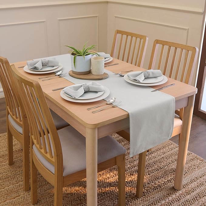 Encasa XO Table Runner 13"x94" Long | Cotton Canvas Fabric | Light Grey Solid Color | Machine Washable & Durable