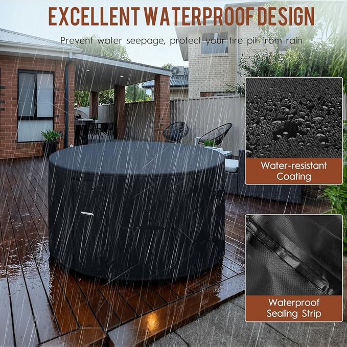 Fire Pit Cover Outdoor Round 32"D X 24"H Heavy-Duty Waterproof 600d Oxford Fading Resistant Tear-Resistant Patio Gas Fire Pit Table Cover