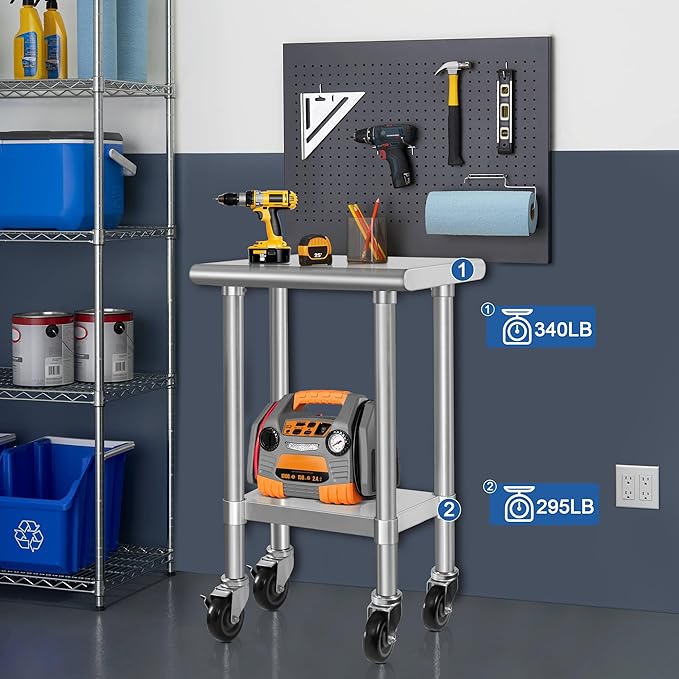 HARDURA Stainless Steel Commercial Table Prep & Work Table with Casters Heavy Duty Metal Table with Wheels NSF 430 18×24 Inches